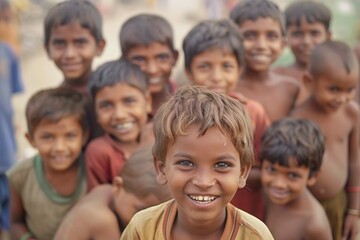 Portrait of a group of young Indian children in Kolkata.