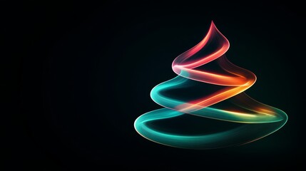 Abstract Christmas Tree Formed by Glowing Light Trails with Star Topper on Dark Background