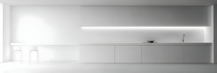 Fototapeta premium Minimalist White Kitchen 3D Render