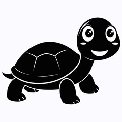 Adorable Smiling Turtle Silhouette - Black and White Cartoon Illustration