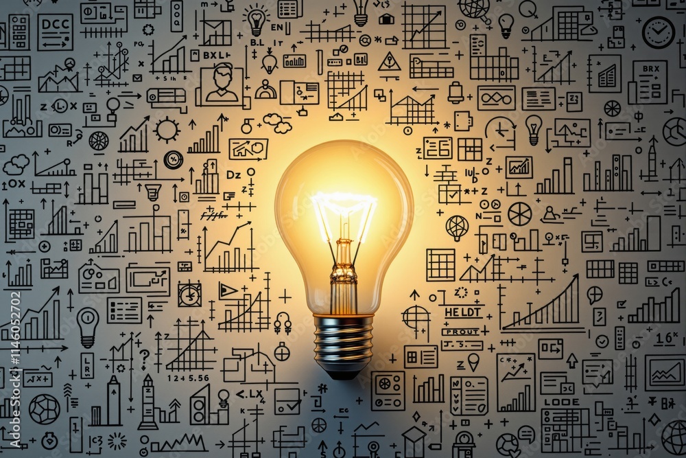 Aufkleber Light bulb illuminating graphs and charts on a wall.