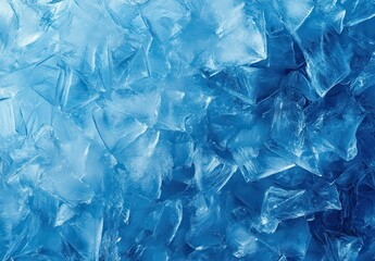Obraz premium Close-Up of Shimmering Ice Chunks on a Bright Blue Background, Showcasing Textures and Reflections for Cool and Refreshing Imagery