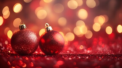 Obraz premium Close-up Photo: Sparkling Red Christmas Ornaments. AI Generated