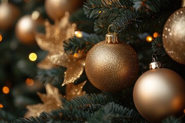 A close-up shot of a decorated Christmas tree with ornaments, perfect for holiday season uses