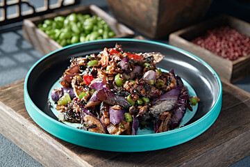 Braised Eggplant with Chili, Minced Pork and Mint Leaves