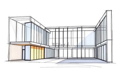 Modern Office Building Sketch: Clean Architectural Illustration. AI Generated