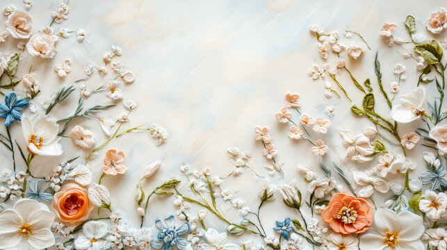 Flower Embroidery Background Wallpaper
