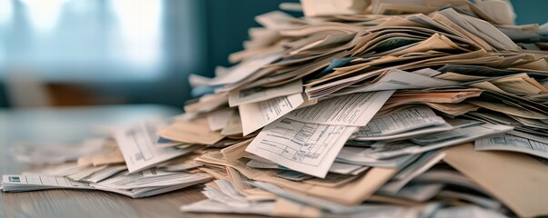 Home office decluttering organizing bills and workspace clutter