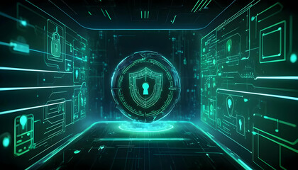 Obraz premium Cybersecurity Digital Shield Network Protection System Data Privacy Safeguard