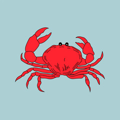 Crab. Seafood shop logo, sign board, restaurant menu, fish market, banner, poster design template.  Flat design