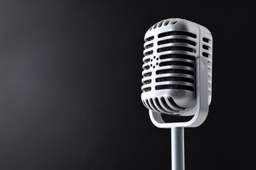 Fototapeta premium Detail of a vintage microphone on dark isolated background