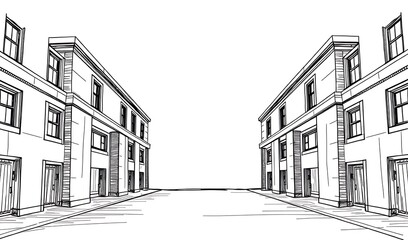 Fototapeta premium Crisp Hand-Drawn City Street Sketch: Minimalist Architectural Illustration. AI Generated