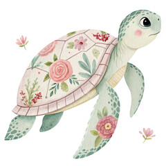 Cartoon turtle  and flower cute.
