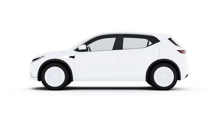 Fototapeta premium A sleek white car side view, showcasing modern design and innovative features typical of contemporary electric vehicles.