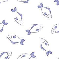 Seamless pattern with purple outline fish