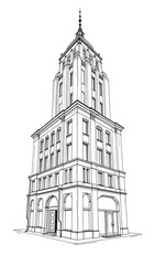 Fototapeta premium Elegant Tall Building: Detailed Line Art Illustration. AI Generated