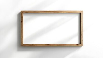 Wooden Frame Mockup Photo on White Wall with Shifting Shadows. AI Generated
