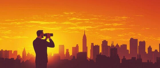Traveler captures the skyline at sunset, symbolizing adventure and exploration.