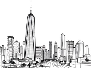 Elegant Cityscape Line Drawing Illustration. AI Generated