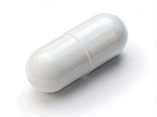 Isolated white pill capsule, photographed from above, high-resolution image ideal for healthcare, medicine, and pharmaceutical marketing.