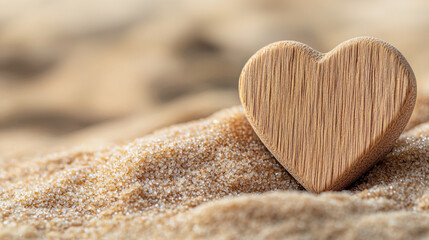Fototapeta premium heart shaped wooden pendant resting on sandy beach texture