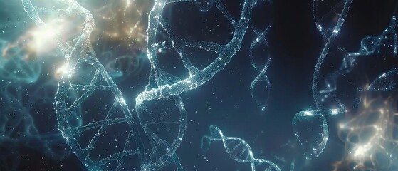 Futuristic abstract DNA strand with technological elements representing advanced scientific and medical innovations