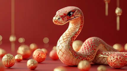Fototapeta premium Elegant 3D Render of Chinese New Year Snake Symbol for