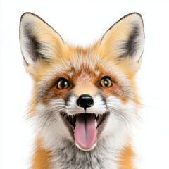 Fototapeta premium curious fox with detailed fur, smiling joyfully against white background