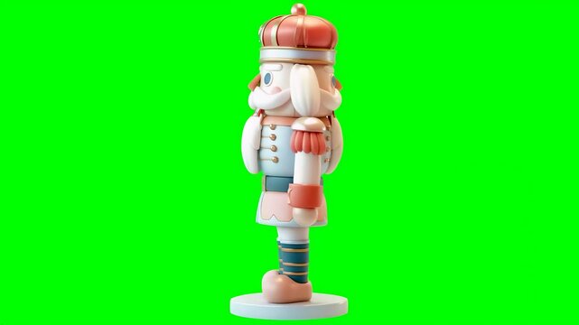 Decorative nutcracker figure features charming design on green screen backdrop