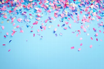 Colorful Confetti Falling Against Light Blue Background Creating a Festive Atmosphere for Celebrations and Events in Vibrant Hues