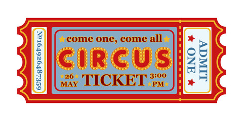 Vintage Circus Ticket Illustration. A festive circus or fair ticket template with decorative elements and text. Retro event and entertainment design.
