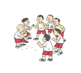 School children bully their friends, color illustration