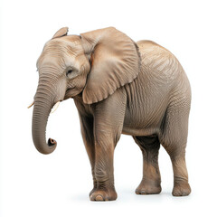 Fototapeta premium gentle giant elephant with trunk raised, isolated on white background