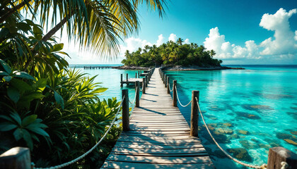 Fototapeta premium Wooden pier leading to a tropical island
