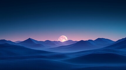 Pink Moon Rising Over Blue Mountainscape