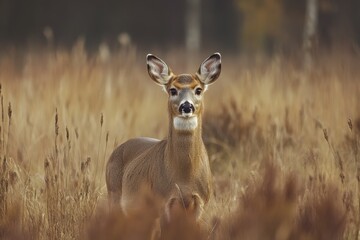 A lone deer grazes in a sun-drenched forest clearing.. Beautiful simple AI generated image