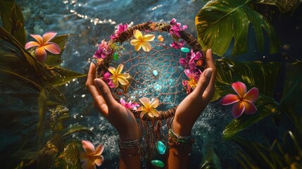 Dreamcatcher in nature. Selective focus.