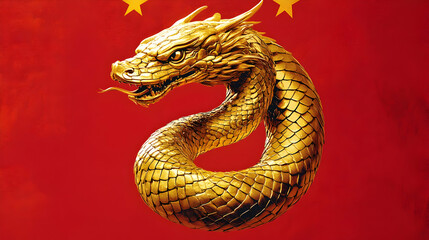 Obraz premium Golden Dragon Sculpture: Mythical Creature Art