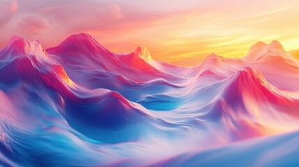Colorful abstract shapes flowing like liquid in a dreamy landscape.