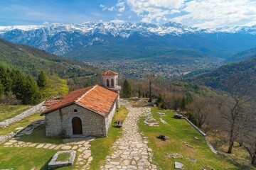 Fototapeta premium Beautiful sunrise in Norway - lofotens. Beautiful simple AI generated image