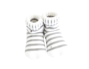 Baby socks in white and gray stripes, tiny and soft for ultimate comfort