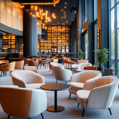 modern lounge with stylish seating and warm lighting
