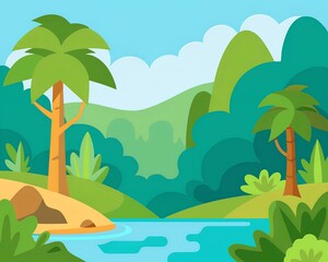 tropical landscape with palm trees