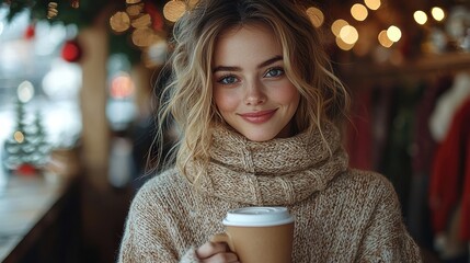 Woman with cup of hot coffee.