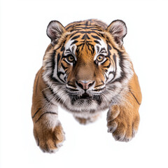 Obraz premium Fierce tiger prowling with vivid stripes, isolated on white background