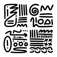 Unique abstract line art featuring various shapes and patterns in black