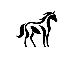 Horse logo design icon symbol vector illustration. Horsepower silhouette logo. Animal logo. Black color horse icon logo vector template.