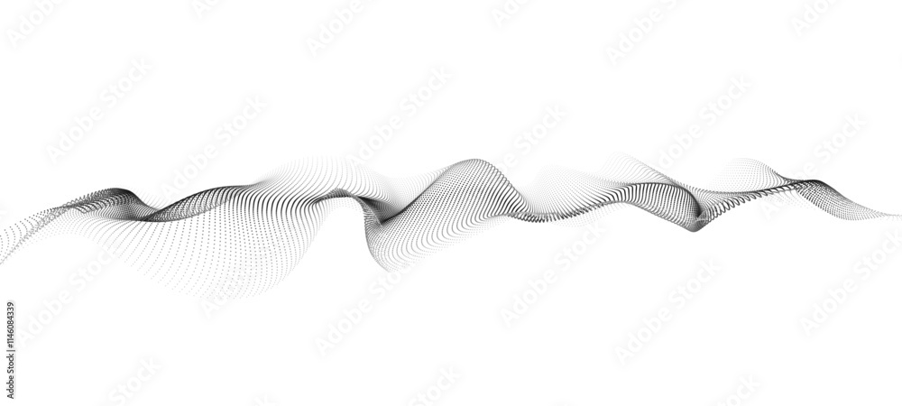 Poster Wave of moving particles on a white background. Big data transfer. Abstract vector 3d illustrations.