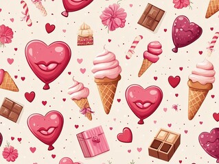 Vibrant Valentine s Day Themed Pattern with Romantic Motifs