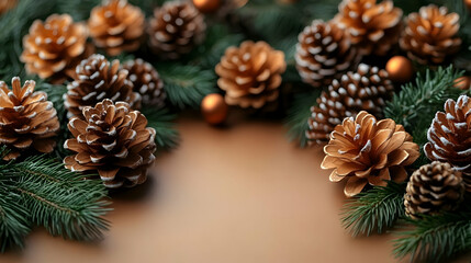 Golden Pine Cones & Fir Branches Festive Decor